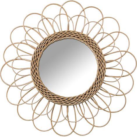 Wicker Wall Mirror ° 50 cm INT: ° 22 cm für alle Stile, um dem Haus eine Berührung für alle Stile zu verleihen, um dem Haus eine Note zu verleihen (1/3)