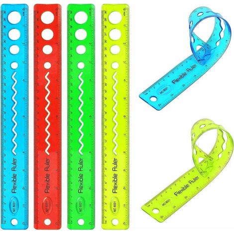 Ahlsen Juego de 20 reglas de plástico transparente flexible para taller, oficina, escuela y hogar, rojo5 piezas, amarillo5 piezas, verde5 piezas, azul5 piezas, 30 cm (1/5)