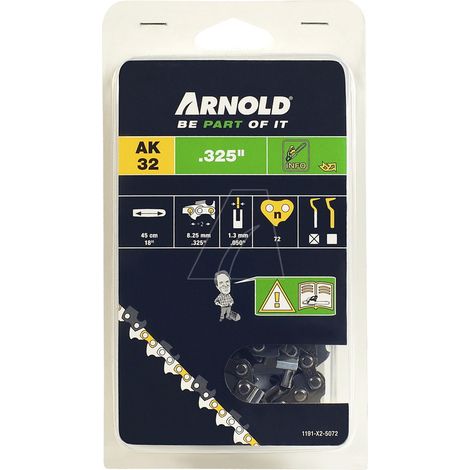 ARNOLD Chaîne de tronçonneuse 325"/1,3 mm - 72 maillons d’entraineurs - gouges demi-rondes