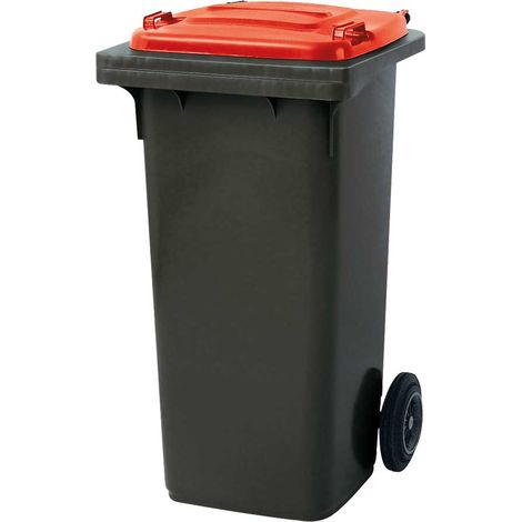 BRB Müllbehälter, Inhalt 120 Liter, Farbe anthrazit mit buntem Deckel, BxTxH 480 x 550 x 930 mm, PE-HD (grau/rot)