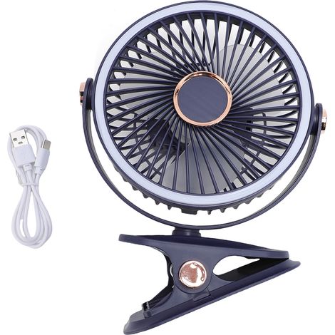Ortviai Ventilateur de bureau avec pince et lampe LED, silencieux, USB-C, portable pour chambre ou bureau (1/5)