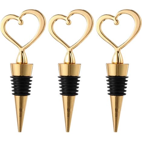 Set 3-teiliges Geschenkset für Hochzeitsfeiern: Herzförmige Flaschenverschlüsse (Gold)-14x7.5x5cm-Gloden (1/4)