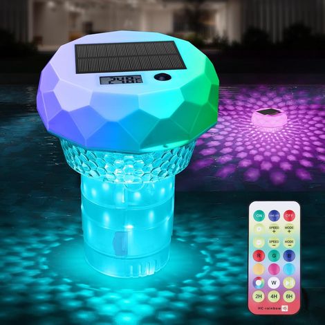 Dosieur de Chlore Flottant avec thermomètre et lumière Solaire, pour étang, Bassin, Spa et Bain à remous, Compatible avec 1" et 3", avec télécommande et réglage (1/5)