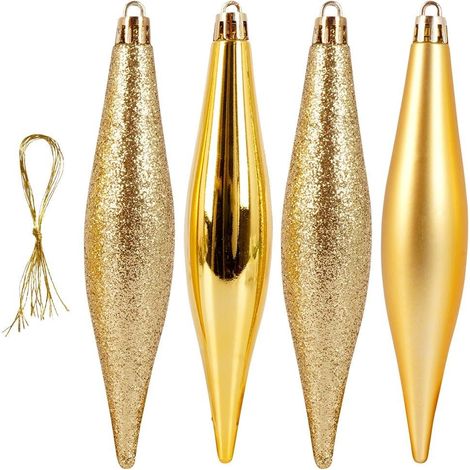 Set de 4 boules de Noël stalactites dorées - 4x15cm (1/5)