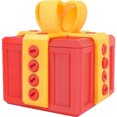 Boîte cadeau farce avec vis - Boîte à vis humoristique imprimée en 3D - Idéale pour Noël, un anniversaire ou toute autre occasion - 9,9 x 9,9 cm - Rouge et or (1/5)