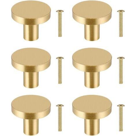 6 poignées de tiroir en laiton massif (2,5 x 2,5 x 2 cm), poignées de meubles d'armoire, poignées de meubles en or pour coiffeuse (avec 6 vis)