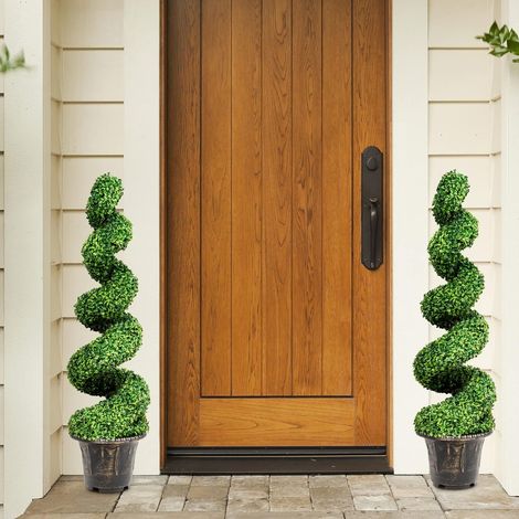 COSTWAY Set of 2 Artificial Topiary Trees,120cm Greenery Faux Boxwood Spiral Plant with Realistic Leaves and Pot, Fake Potted Decorative Tree