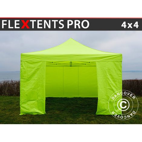 Pop up gazebo FleXtents PRO 4x4 m Neon yellow/green, incl. 4 sidewalls (1/2)