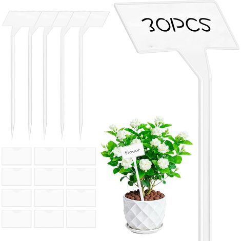 30 - Étiquette Plante - Étiquette Jardin - Forme T Stable &43 Carte Transparente Protectrice Pour Potager Verger Pépinière Blanc 9x4.5x30 cm (1/5)