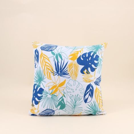 Coussin en tissu blanc motifs tropical 40x40cm (1/5)
