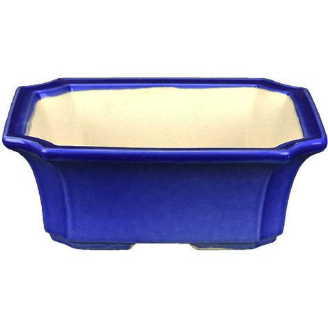 Vaso per bonsai rettangolare in gres smaltato blu 13x10,5x4,5 cm - A44