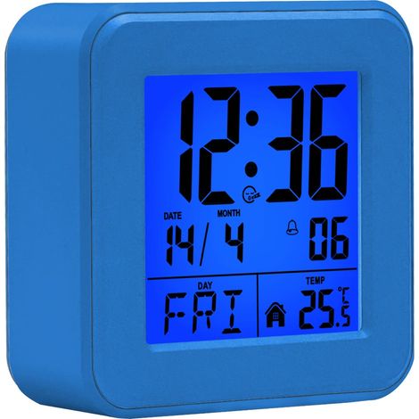 Digitalwecker mit manueller Zeiteinstellung, Präzise Zeitanzeige, Temperatur- und Datumsanzeige, Starker Alarm und Snooze für Schlafzimmer und Büro, Blau (1/5)