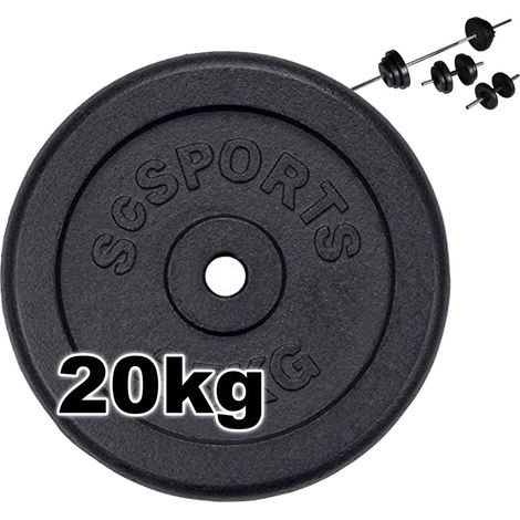 TRADE SHOP - Disco In Ghisa Nera Piastra Pesi Per Bilanciere Manubri Fitness Palestra Da 20kg -