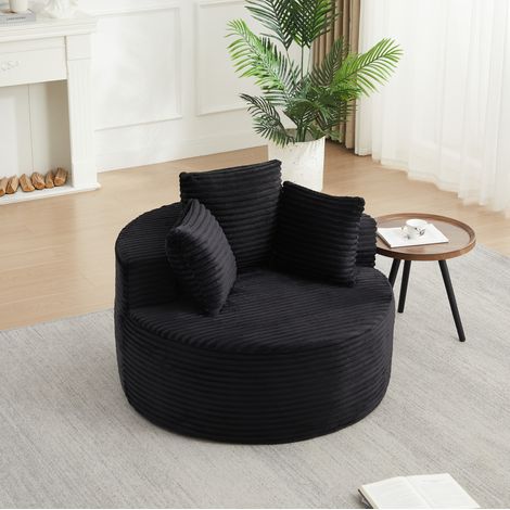 Poltrona rotonda 110x110 cm nera con 3 cuscini, velluto a coste e base antiscivolo MEUBLIV (1/5)