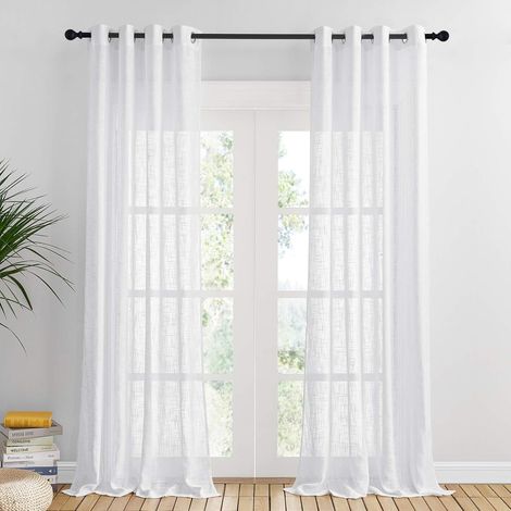 Fenstervorhänge – Weißer Voile-Ösenvorhang mit Kreuzmuster, Heimdekoration, lichtfilternd, weich, B 140 x H 240 cm, Weiß, 2er-Set