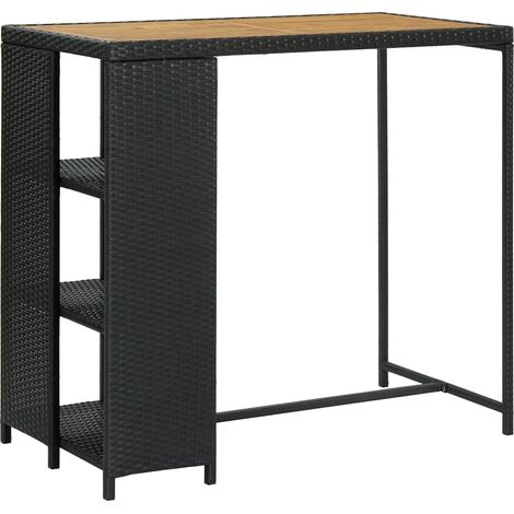 Table haute de bar avec rangement Noir 120x60x110 Résine tressée (1/5)