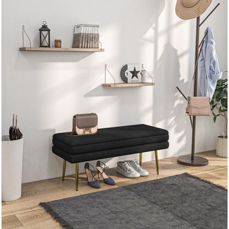 Panca contenitore imbottita, 100 x 37,5 x 42 cm, nera, piedi in acciaio zincato DESVIAE (1/5)