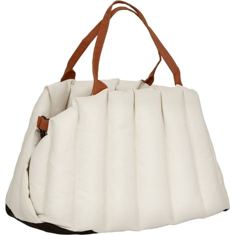 Sac de transport et siège auto pour chien jusqu'à 5 kg en tissu Oxford crème avec coussin et harnais de sécurité (1/5)