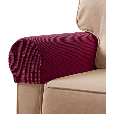 Dehnbare Armlehnenbezüge aus Spandex, Schutzhüllen für Sofas und Sessel, 2er-Set mit Schraubstiften, bordeauxrot (1/5)