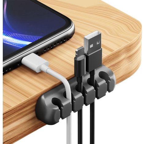 Kabelhalter, Kabelorganizer mit selbstklebenden Silikonclips für USB-Ladekabel, Netzkabel, PC-Kabel, Bürokabel und den Heimgebrauch (5 Steckplätze, schwarz) (1/5)