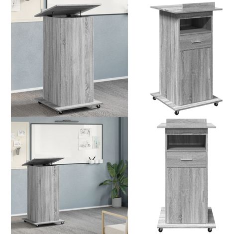 Rednerpult mit Rollen & Schublade Grau Sonoma 55x55x107 cm - Schreibtisch - Bürostuhl - Home Office - Rednerpult - Konferenztisch - Home & Living
