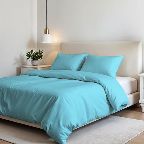 Housse de Couette Set, Bleu Clair, Double, Microfibre (1/5)