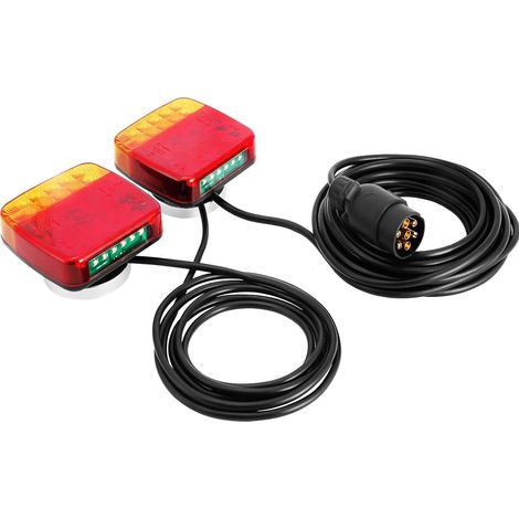 Feux Arrière de Remorque LED Magnétique 12V Feu Remorque Aimanté,Kit Éclairage Remorque 7broches Magnétique avec Faisceau Câble de 2.5/7.5M Etanche (1/5)