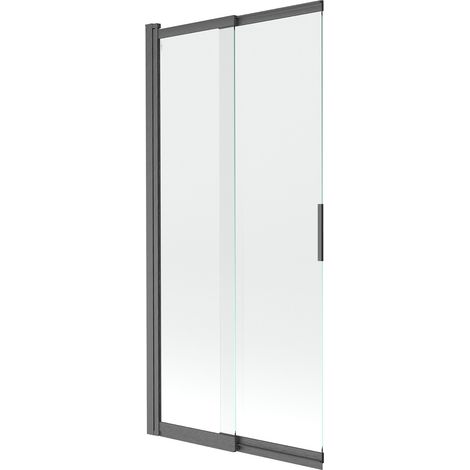 Mexen Fox mampara de ducha de 2 paneles deslizantes 85 x 150 cm, transparente, gris oscuro cepillado - 891-085-002-66-00 (1/2)