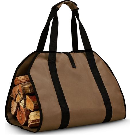 Range Bois sac Transport Bois de Chauffage Oxford,Pliable Poignées Renforcées,Camping Cheminée Intérieure (Marron Simple Couche) (1/5)