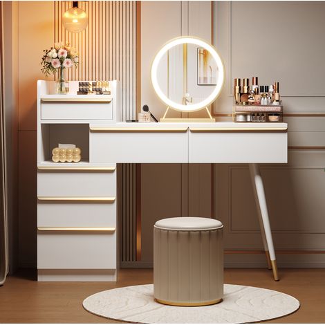 bureau compact rangement 6 tiroirs LED 102 cm blanc OKMYHOME (1/5)