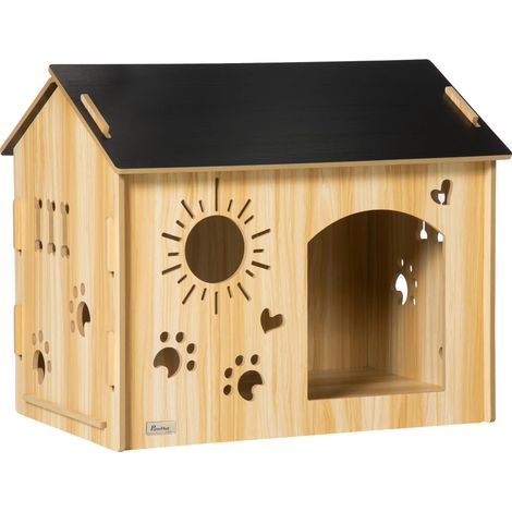 Caseta para perros, MDF resistente, puerta de entrada cómoda, roble, 69x50x58,5 cm (1/2)