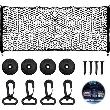 Filet Coffre Voiture 110 x 60 cm avec Crochets et Vis Filet Rangement Élastique Universel pour Bagages Courses et Outils Accessoire (1/5)
