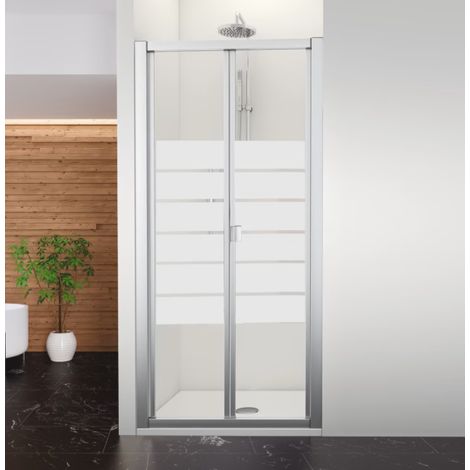 PROFILTEK DUMAS Mampara Abatible Perfil Plata Brillo Vidrio Decorado Bold - Medida: 79-85 cm - ref: 23327924