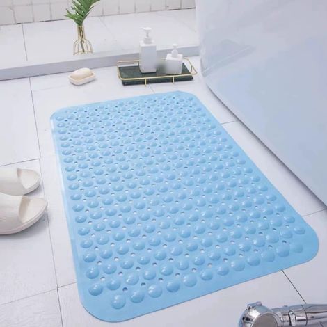 Tapis de baignoire et de douche rectangulaire antidérapant à ventouses, drainage rapide, massage des pieds, 35 x 70 cm, Bleu (1/5)