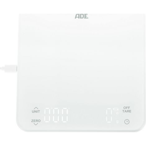 Balanza de cocina recargable por USB ADE Nuria, hasta 5 kg, 16 x 16 cm, blanca