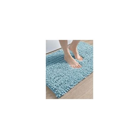 Bathroom Rug 20x32, Super Soft Thick Chenille Absorbent Bath Mat, Non Slip Machine Washable Fluffy Shag Bathmat for Tub, Shower Floor, Light Blue (1/5)