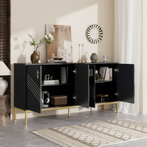 REDOM Buffet à 2 portes 160x40x80.5 cm Design moderne MDF et bois robuste noir (1/5)