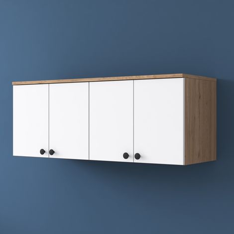 Mobile Pensile Rusco, 4 Ante, 2 Vani, Apertura Battente, 120x47h cm Marrone Rovere (1/5)