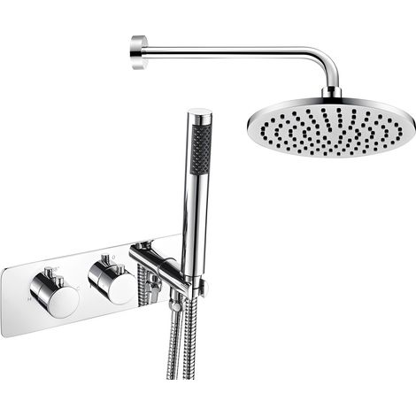 Signature Revive Pack Two Outlet Concealed Shower Valve Dual Handle with Handset + Brass Fixed Head - Chrome (1/3)