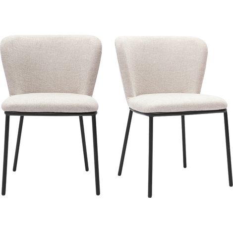 Sedie in tessuto effetto velluto texturizzato beige e metallo nero (lotto di 2) LISOR (1/5)