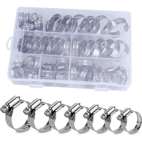 Lot de 100colliers de serrage et colliers de serrage en acier inoxydable 304, 8-44mm, résistance à la température pour la famille, l'eau, le tube automobile, etc. (1/5)