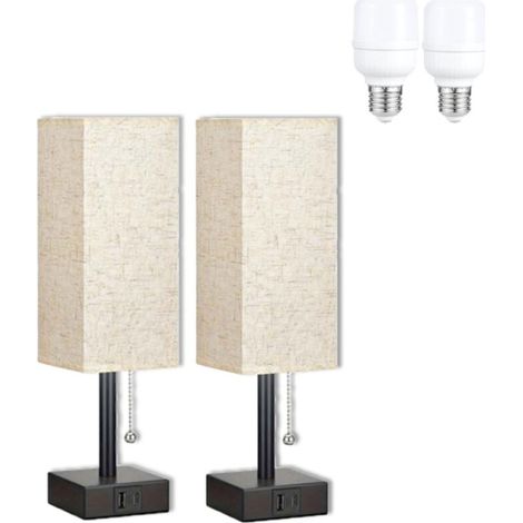 Lot de 2 Lampes de Chevet Tactiles USB-A et USB-C Intensité Variable Abat Jour Lin Blanc Chambre Salon Bureau (1/4)