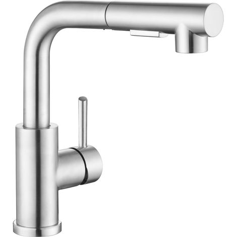 Robinet Cuisine Douchette avec 2 Modes de Pulvérisation, Mitigeur Cuisine avec Douchette Extractible Rotatif à 360° Froid & Chaud, Argent brossé (1/5)