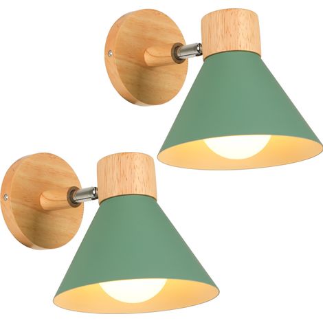 Appliques Murales Vintages Industrielles Lampe Murale en Métal et Bois Suspension Luminaire Réglable Vert Clair Ø17,5CM - 2Pcs (1/5)
