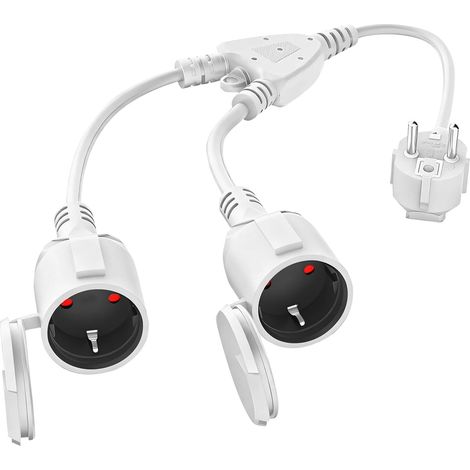 Doppelstecker für Steckdose, 16A/250V/Max Verlängerungskabel mit 2 Schuko-Steckdosen, IP44 wasserdichter Mehrfachsteckdosenadapter für Zuhause, Büro und Außenbereich, 1,5 mm² (Weiß) (1/5)