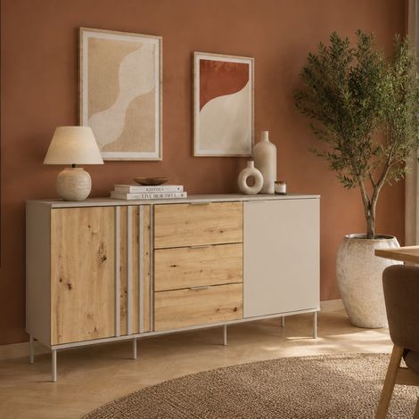 Buffet bas moderne beige et bois 165cm IRINA (1/5)