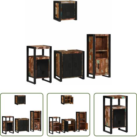 Badezimmerregal - Badezimmermöbel-Set mit Regal 4 pcs Massives upgecyceltes Holz (1/5)