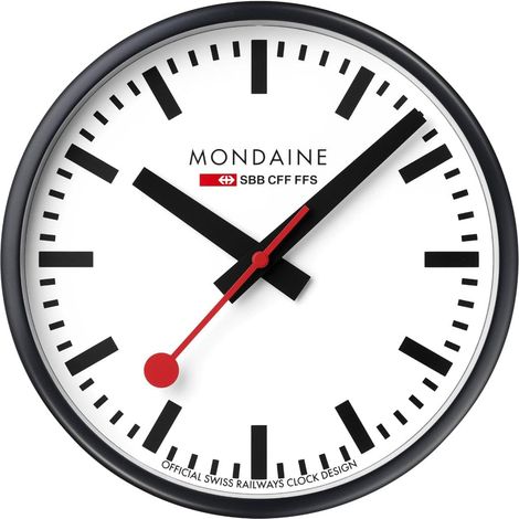 Horloge de Gare Suisse - Diamètre : 25 cm - Mouvement à Quartz - Cadre en Aluminium Noir - Verre minéral trempé - Design Classique - A990.Clock.12SBB (1/5)