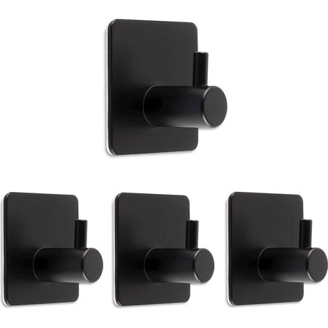 d.Stil 4 Pieces Black Adhesive Hooks, 8kg Max Bathroom Wall Hooks, Stainless Steel, Self-Adhesive No Trace Hooks, Towel Holder with Adhesive for Home and Office (4 PCS, Black) (1/4)