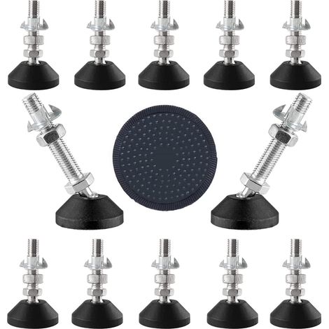 Lot de 12 Pieds de nivellement M10, Acier inoxydable, Réglable 50mm, Support 450kg, Pour meubles (1/5)
